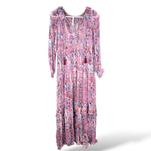 Anthropologie Marais Dress S Petite Printed Chiffon Maxi Dress Floral Pink  - coffeafoods.com